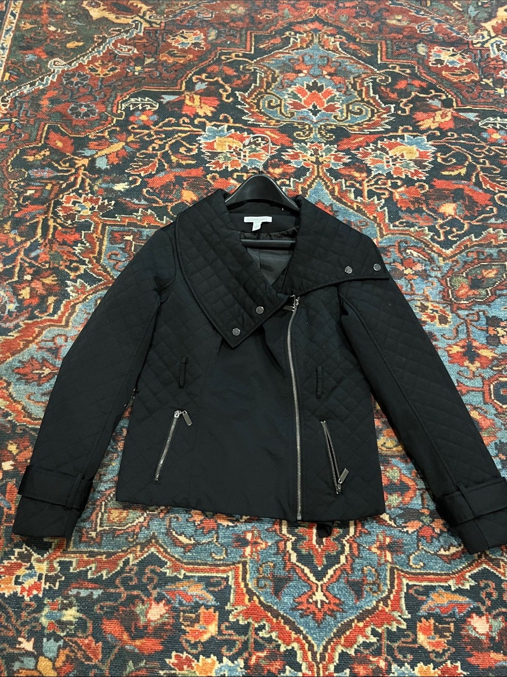 Quilted Asymmetric Moto Jacket - Black